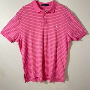 Polo Ralph Lauren Golf Polo Shirt Mens XL Pink with White Stripe Cotton Stretch